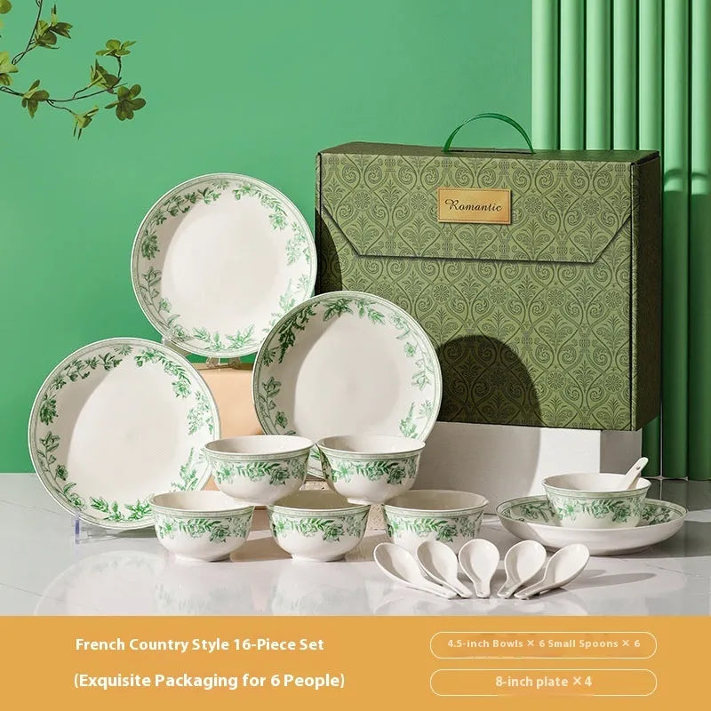 16-piece porcelain tableware set with glazed colour map design includes bowls spoons and plates