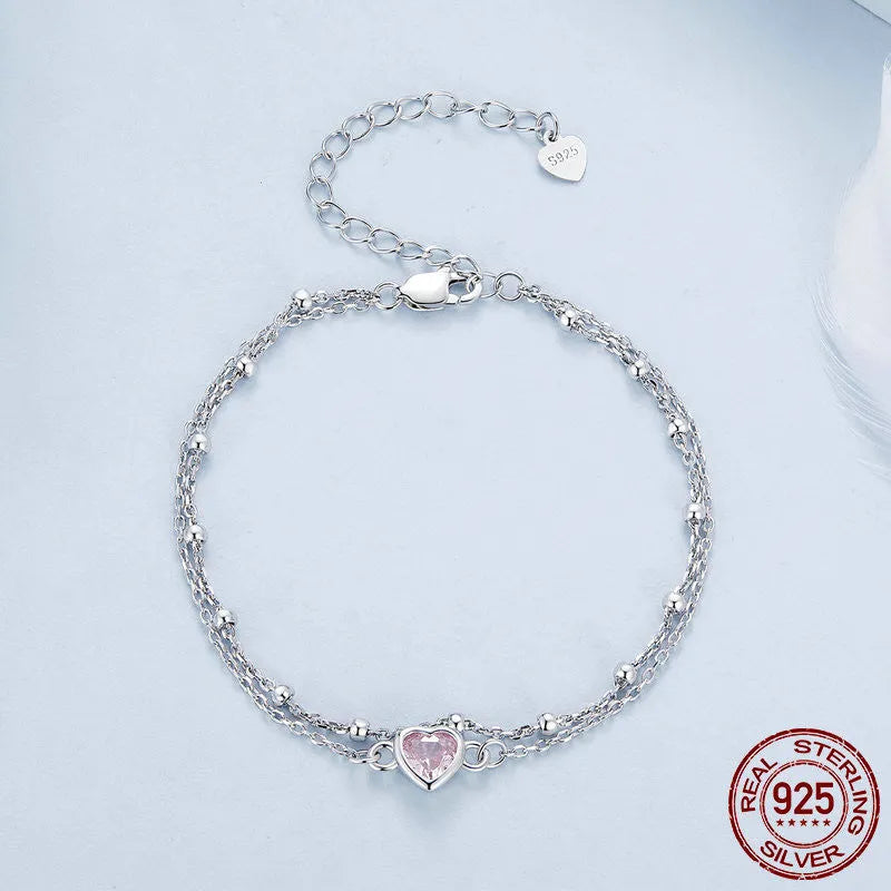 925 sterling silver heart bracelet with 150+60mm chain and 6mm pendant, BSB152 colour