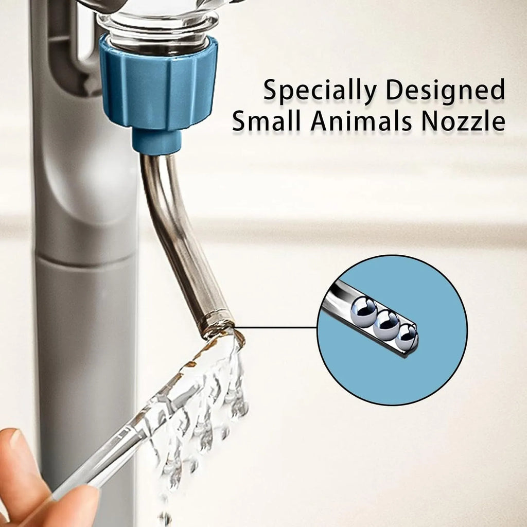 Blue small animal cage water bottle with 360° rotatable nozzle and mounting bracket