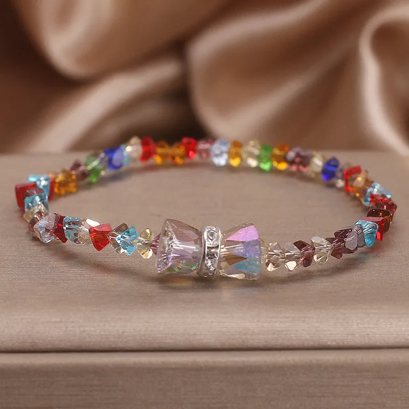 Summer colourful crystal bow bracelet for women, handcrafted ethnic style, available in colour and red options