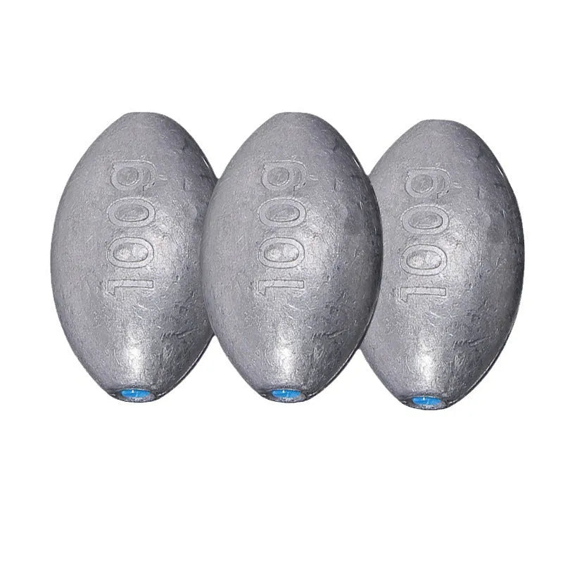 Sea fishing sinker with scale markings and plastic core olive lead in rugby shape