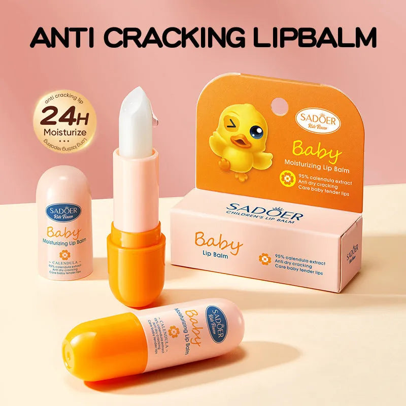 Anti-chapped moisturising lipstick stick in variant options including marigold, avocado, and cherry blossom.