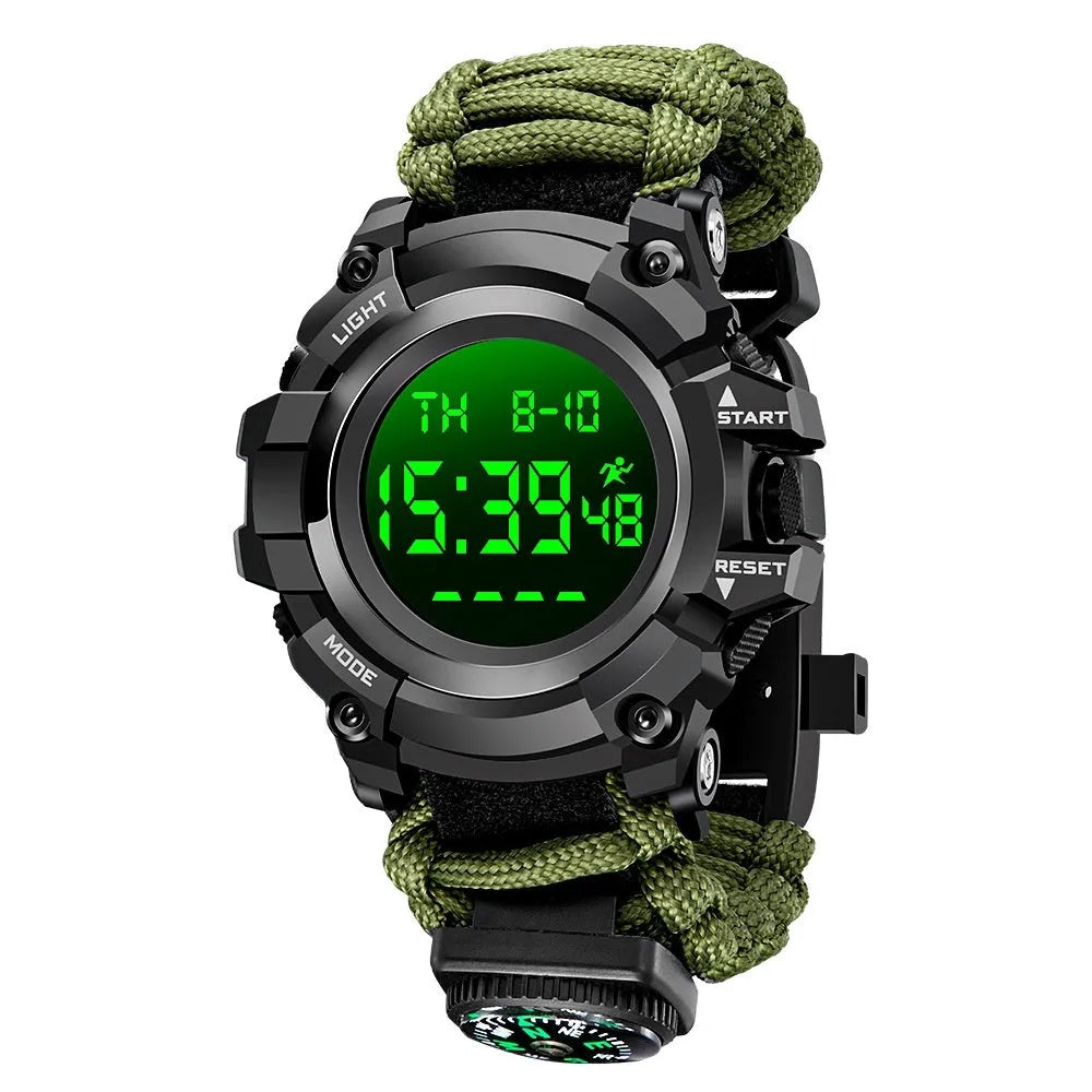 Double display electronic watch with compass thermometer whistle ignition for men 1.3-inch screen black