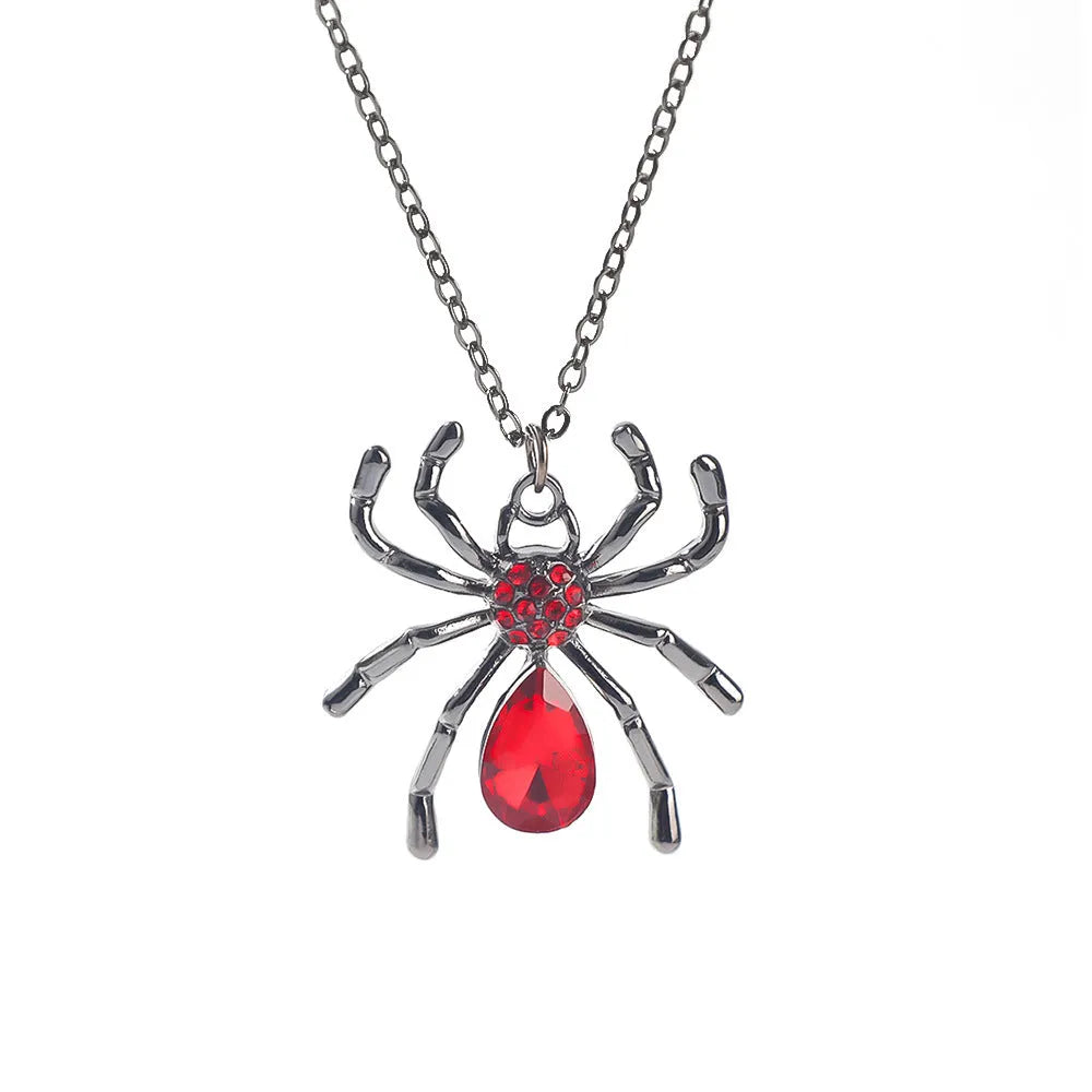 Dark Halloween necklace with spider bat pendant in zinc alloy with electroplated finish