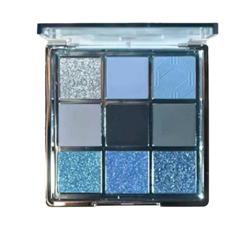 MUGELEEN nine-colour eye shadow palette 08 showing matte and shimmer blue smoked tones