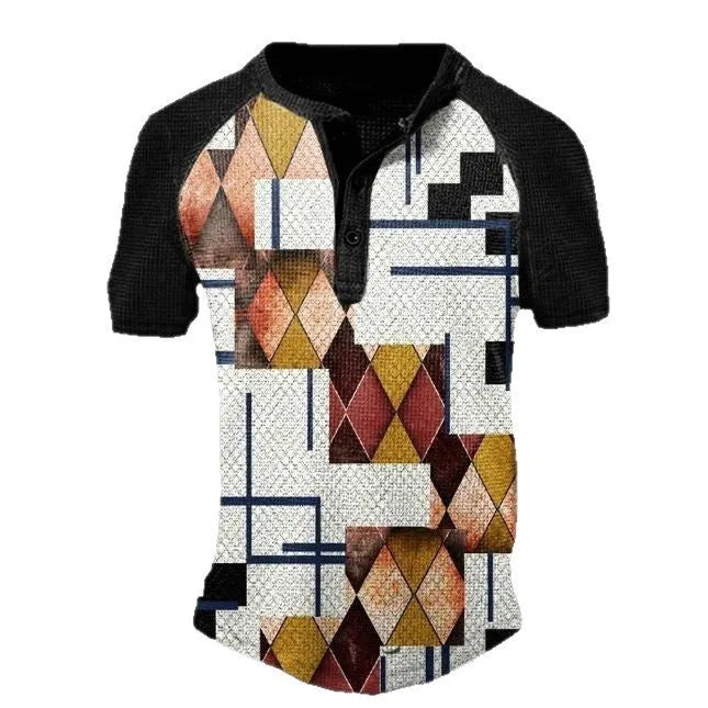 Men's short sleeve polyester sports shirt with lapel buttons in bird eye cloth fabric