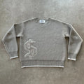 Grey jacquard knitwear coat loose-fitting pullover style with textured weave pattern