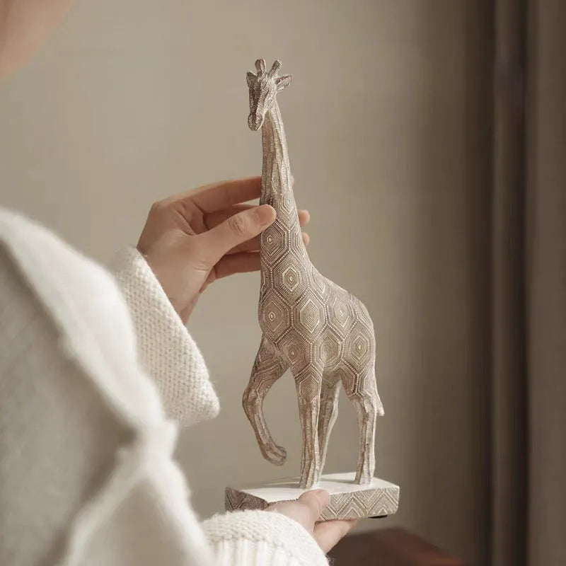 Wood colour European style giraffe resin ornament measuring 30.5cm tall for home decoration