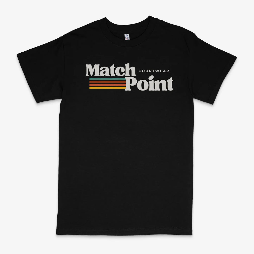 Black men's T-shirt with 3D digital printed text pattern, short sleeves, and round neck.