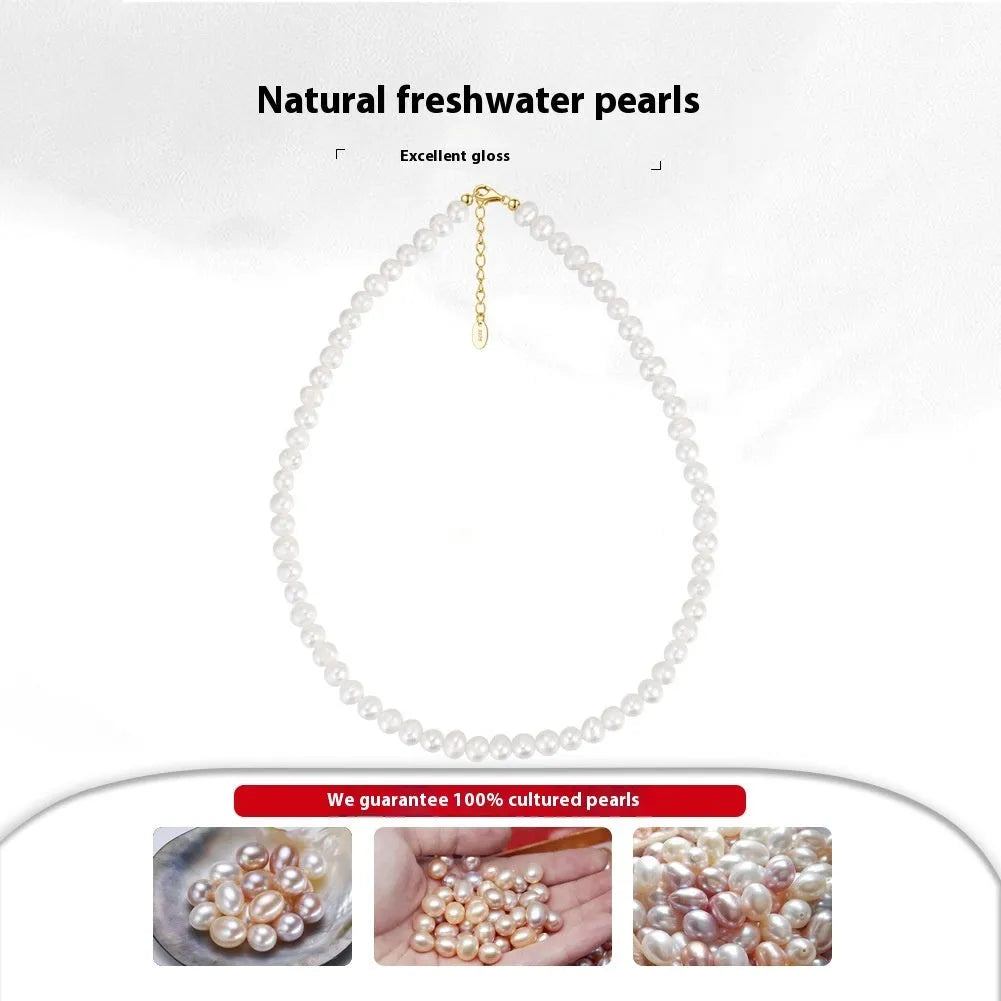 Women's adjustable freshwater pearl necklace in sterling silver with 6-7mm natural pearls