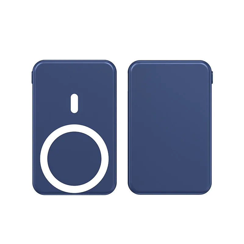 Magnetic wireless charging power bank with folding stand in pearl white colour.