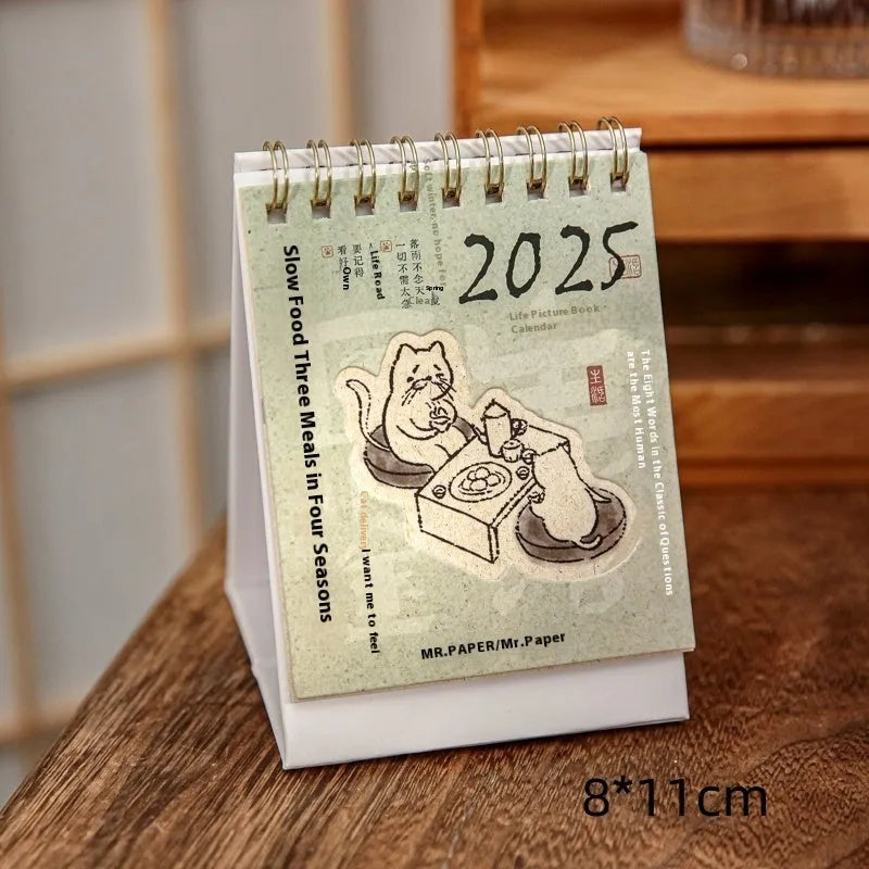 Coffee themed mini desk calendar 2025 with ten different daily designs including Coffee Time and Life Is Not Easy