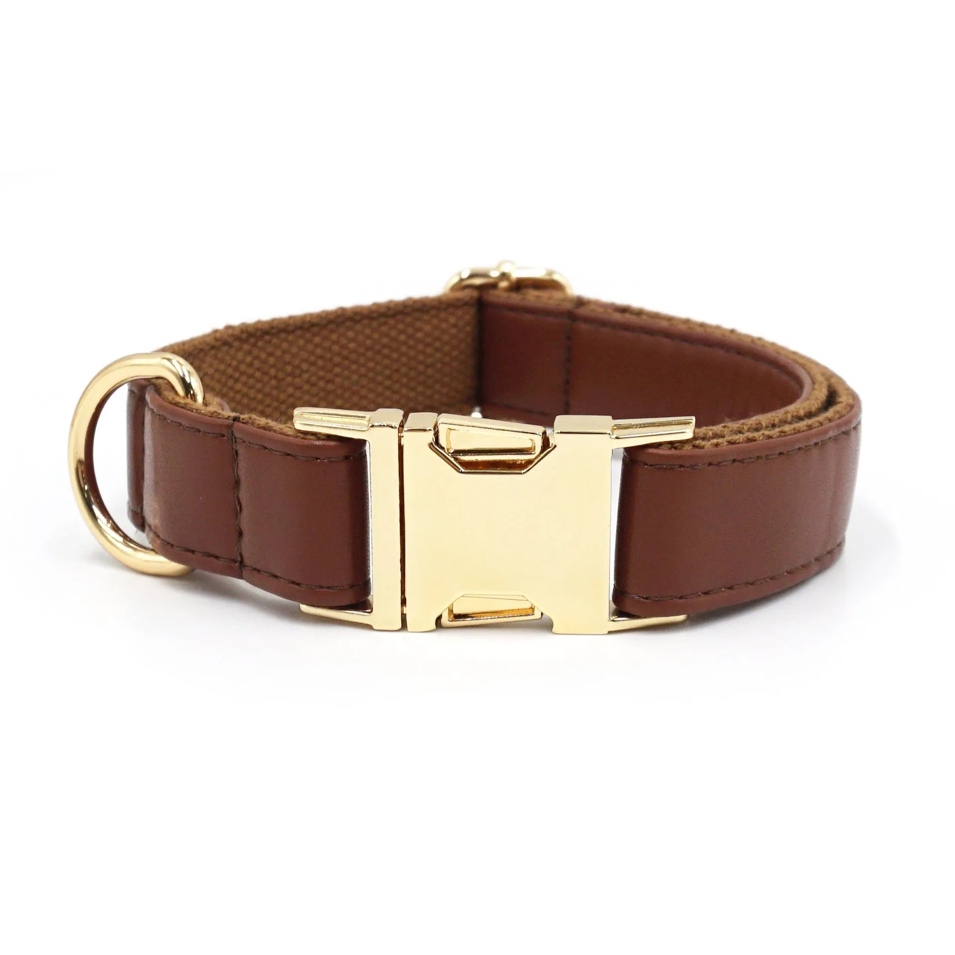 Simple colour blocking velvet leather dog collar in caramel colour with size tag