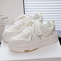 Children's high-increasing board shoes with thick rubber sole and synthetic leather upper in beige colour