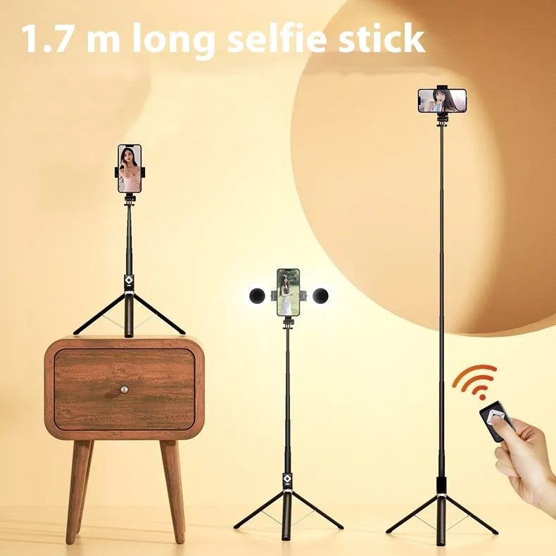 T11 aluminium alloy selfie stick with dual light, available in black and white colours