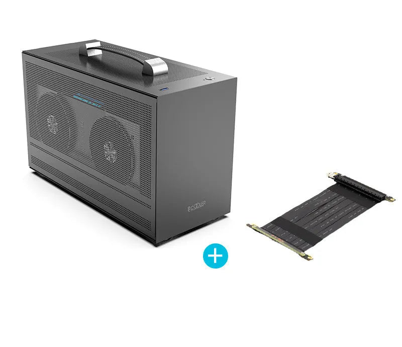 Three Hummingbird PRO portable ITX desktop chassis in titanium gray or white with tinned steel construction