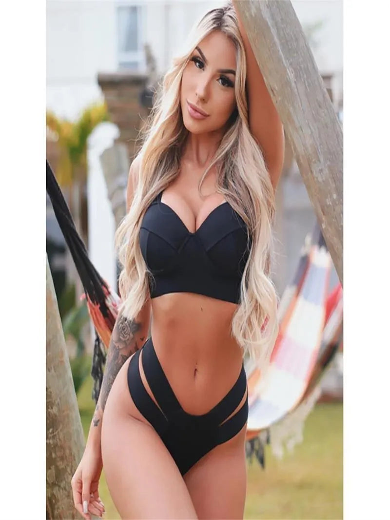 Women's contrasting colour bikini swimsuit with steel bracket push-up board in multiple colour options