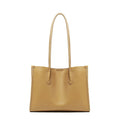 Women's new commuter large capacity genuine leather tote bag in golden brown with double straps and horizontal square shape