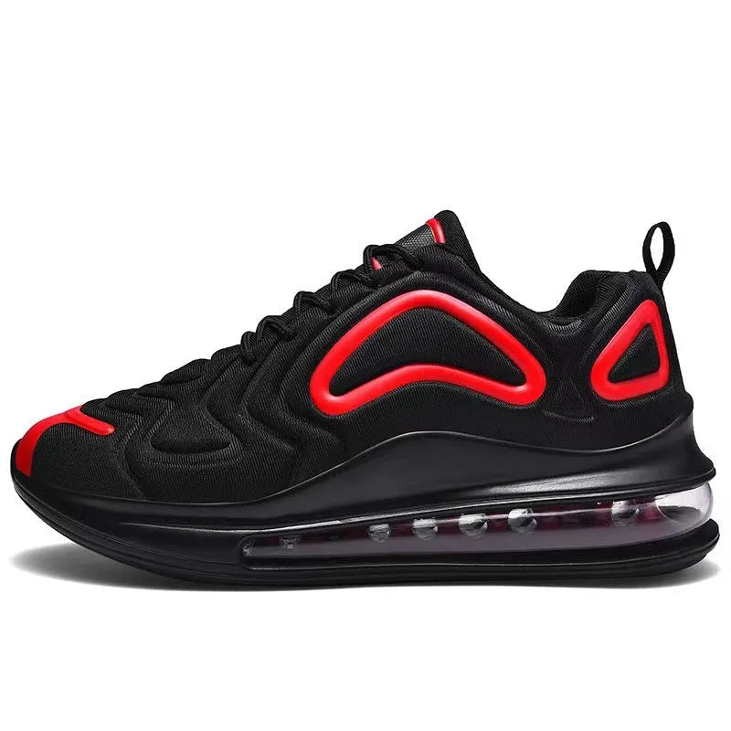 Men's black casual sneakers with air cushion technology and thick sole design