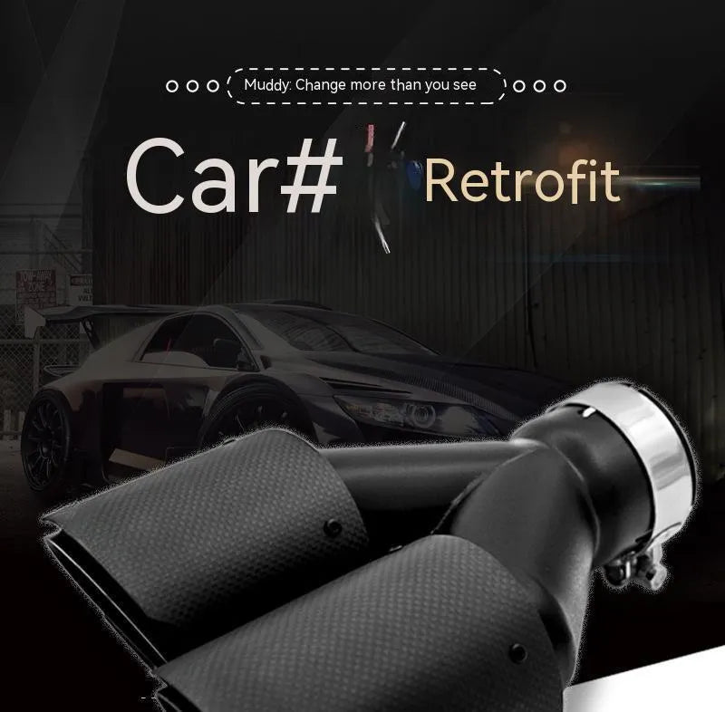 Black carbon fibre car exhaust pipe with double outlet silencer tail nozzle, 250mm size