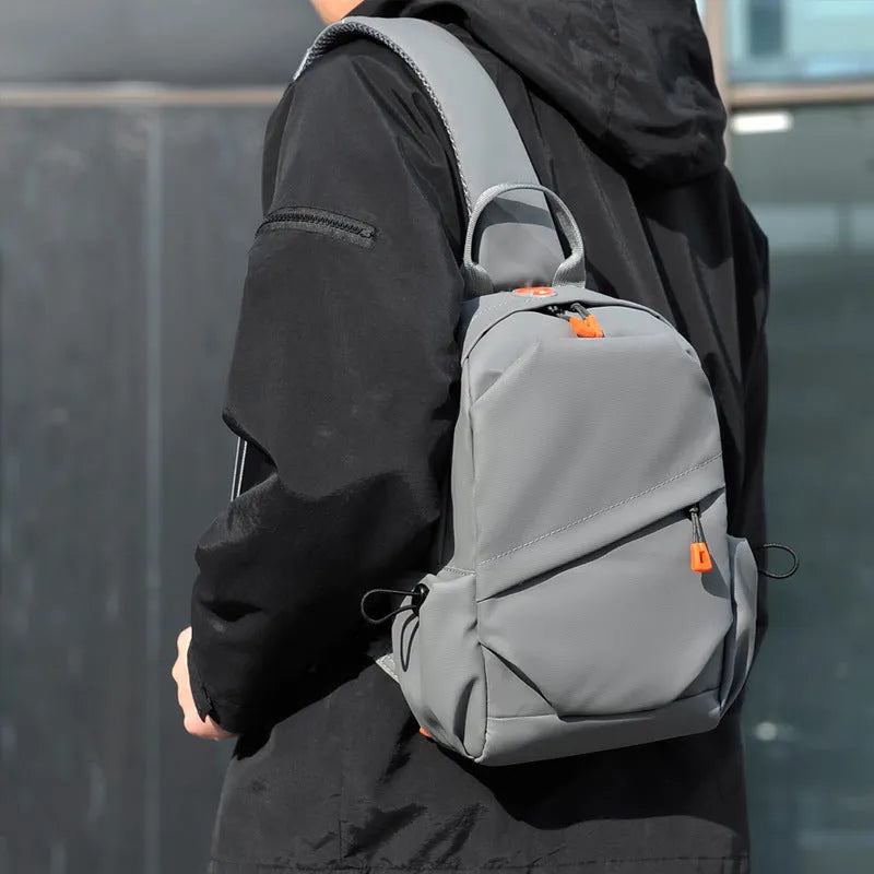 Men's black polyester crossbody bag with single shoulder strap