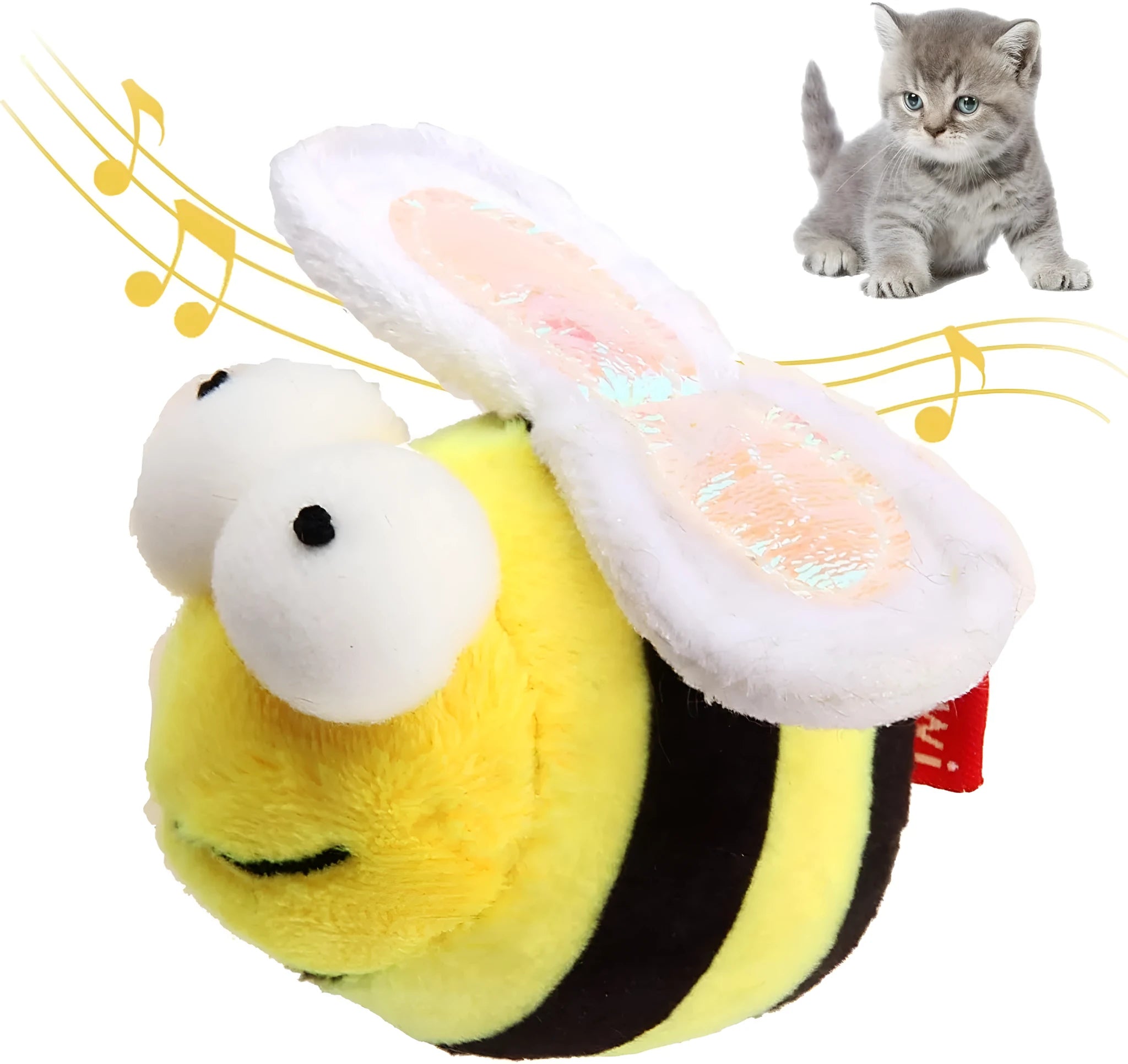 Yellow flannelette bee-shaped electronic cat toy with motion-activated squeaking function