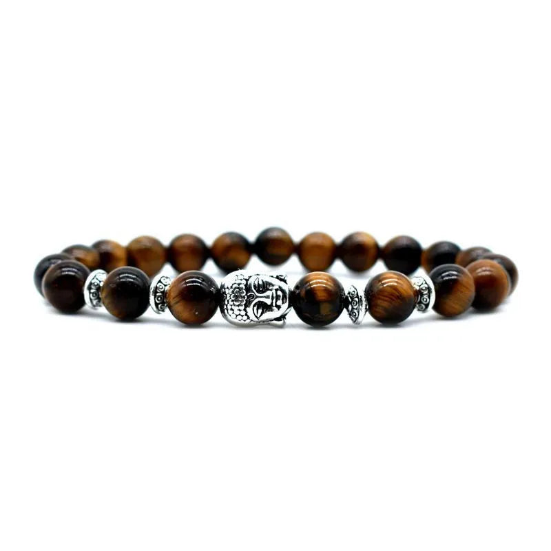Tiger eye bracelet with detailed Buddha head bead in handcrafted adjustable unisex design