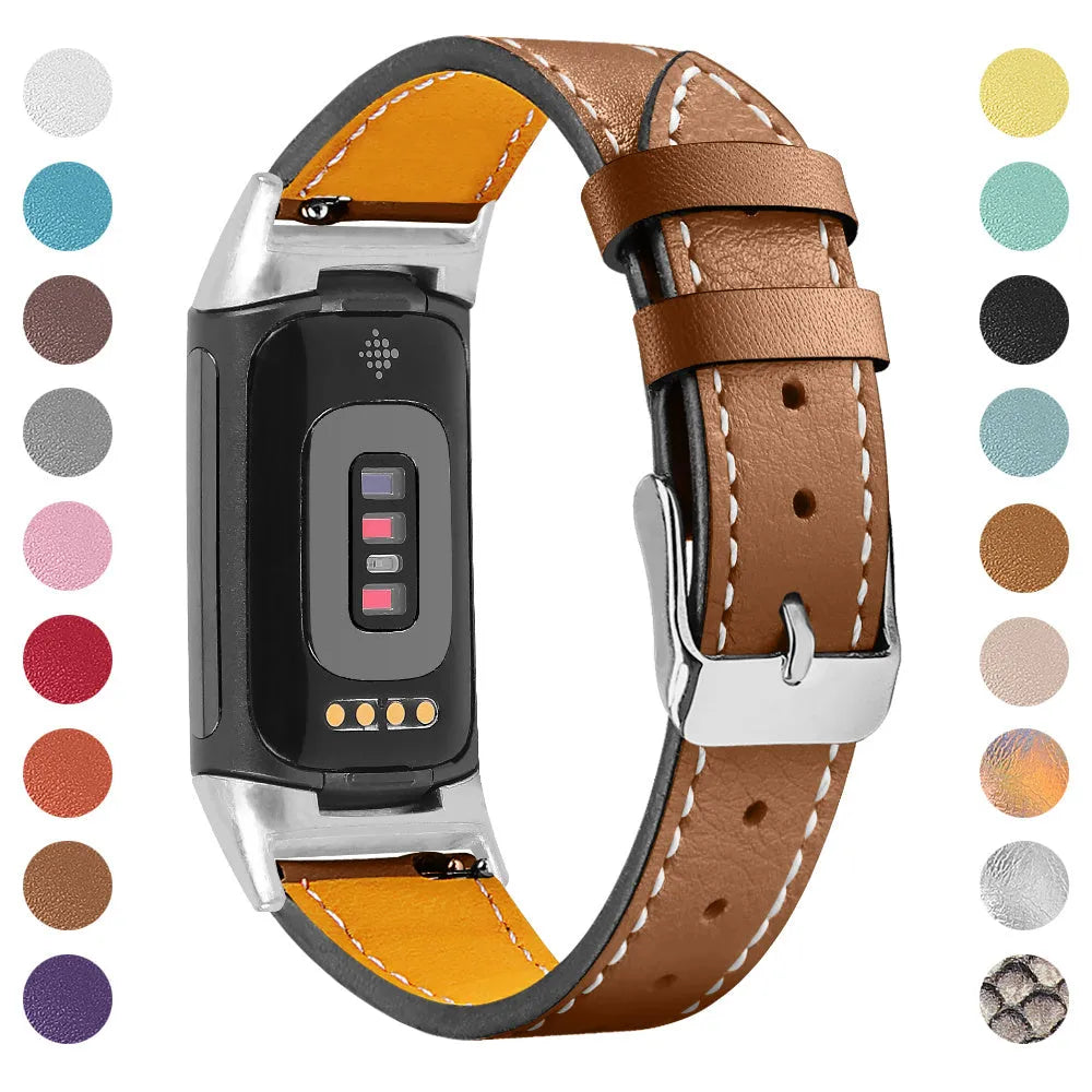 Genuine cowhide leather replacement strap for Fitbit Charge 5 and Charge 6 fitness trackers