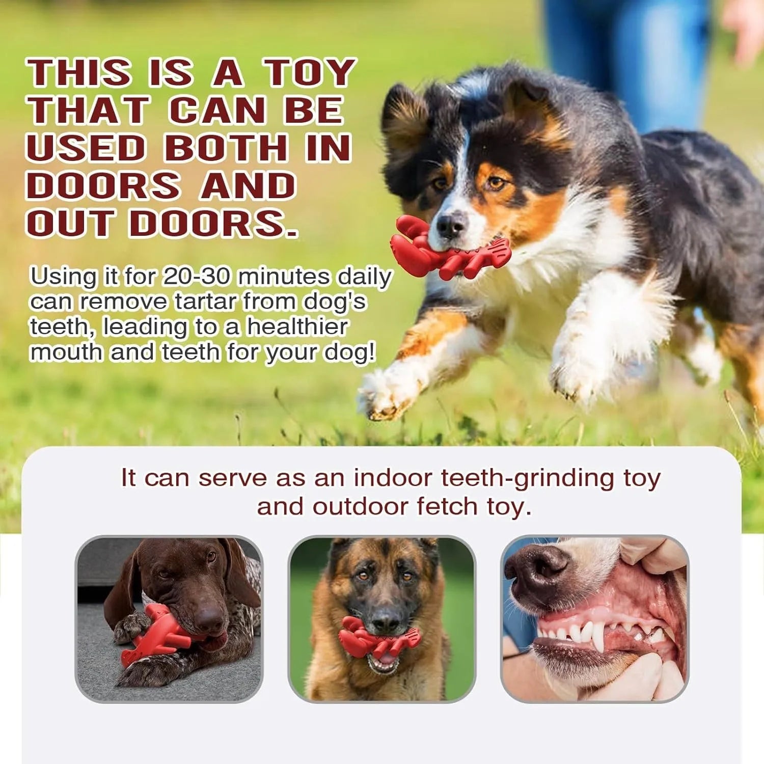 Red hard-wearing dog chew toy for large breed dogs measuring 170mm long