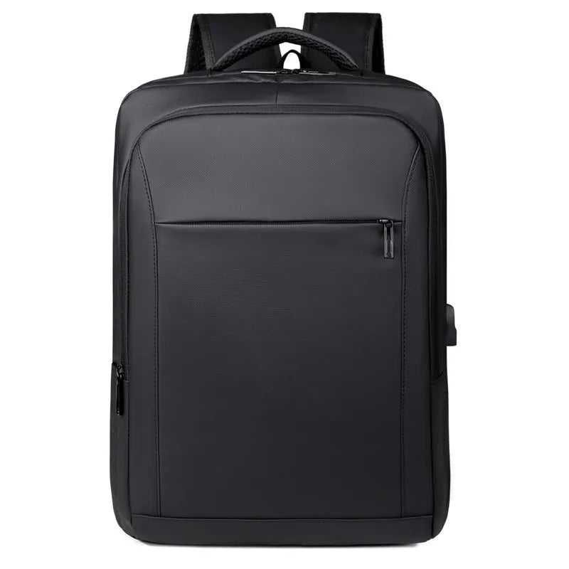 Waterproof laptop backpack in black with USB port and air pillow belt, 20-35L capacity