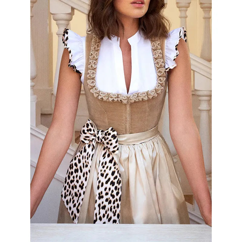 Women's khaki Oktoberfest beer festival dress in polyester cotton blend fabric with elegant styling