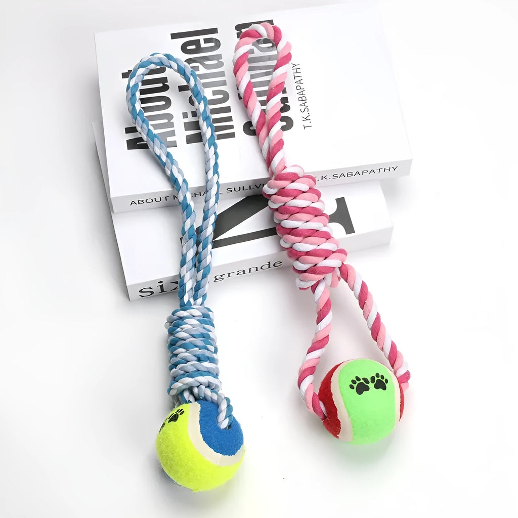 38 cm long cotton thread dog toy in red and white colours with vent relieving design