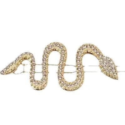 Korean vintage snake hair barrette with rhinestone detailing in gold electroplated alloy