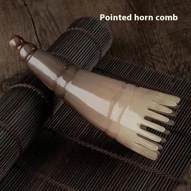 Black buffalo horn meridian massage comb with wide tooth design for scalp stimulation
