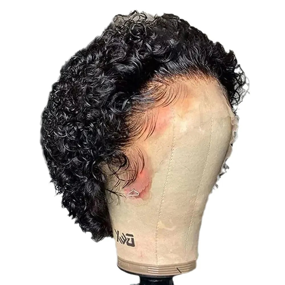 Black human hair lace front wig in pixie style for daily wear