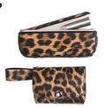 Light luxury fabric protective storage bag in leopard print and yellow colour options, shown with zip open.