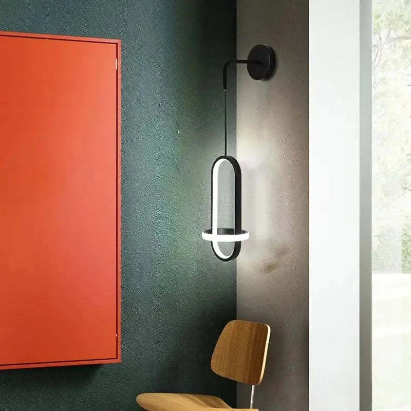 Nordic wall lamp with iron shade in black finish, bedside mounting, 220V
