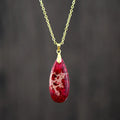 Emperor Stone water drop pendant necklace with natural jade and 18K gold plating in multiple colour variations