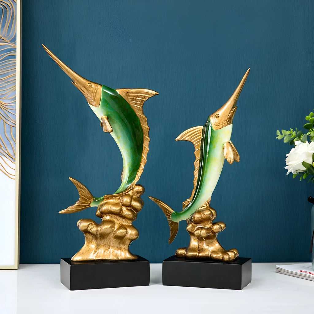 European swordfish resin ornament decorative craft in ocean green, lake blue, coral red or bright gold