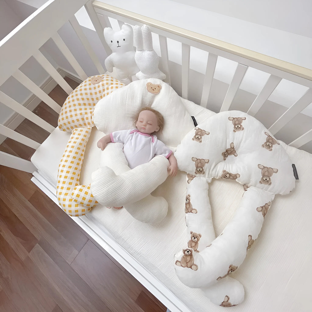 Baby soothing pillow set pure cotton 60x40cm anti-tilt head support pillow in yellow plaid pattern