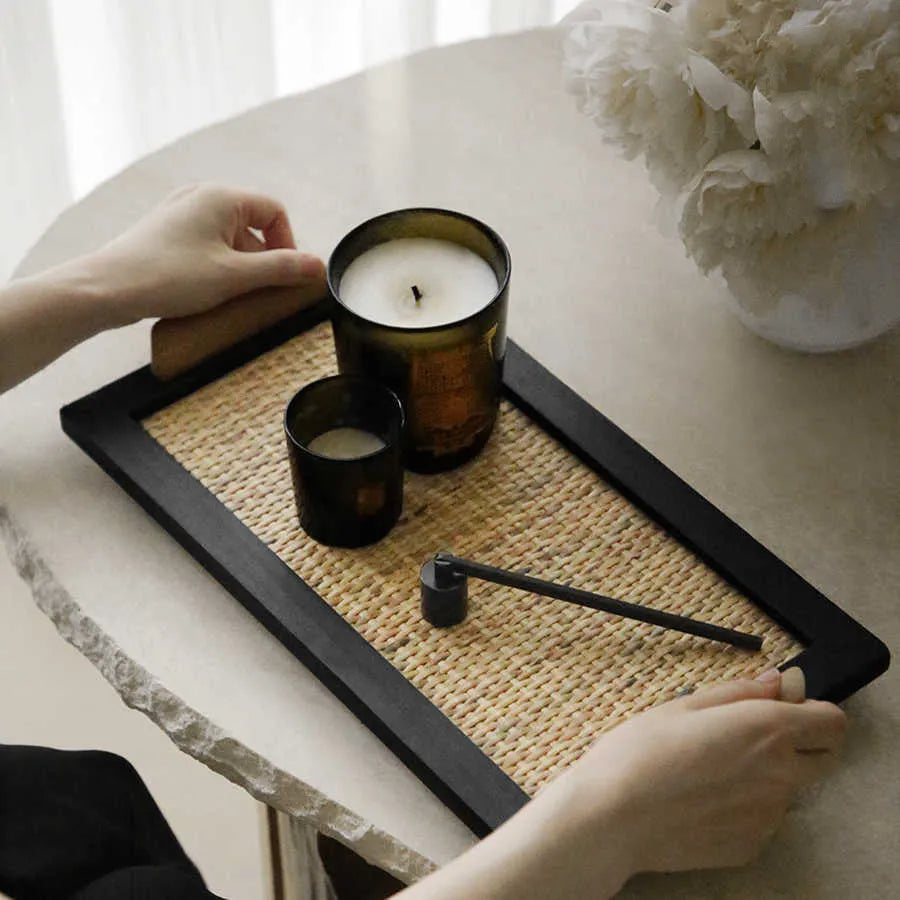 Pine wooden dining tray with compartments shown in large and small size options.