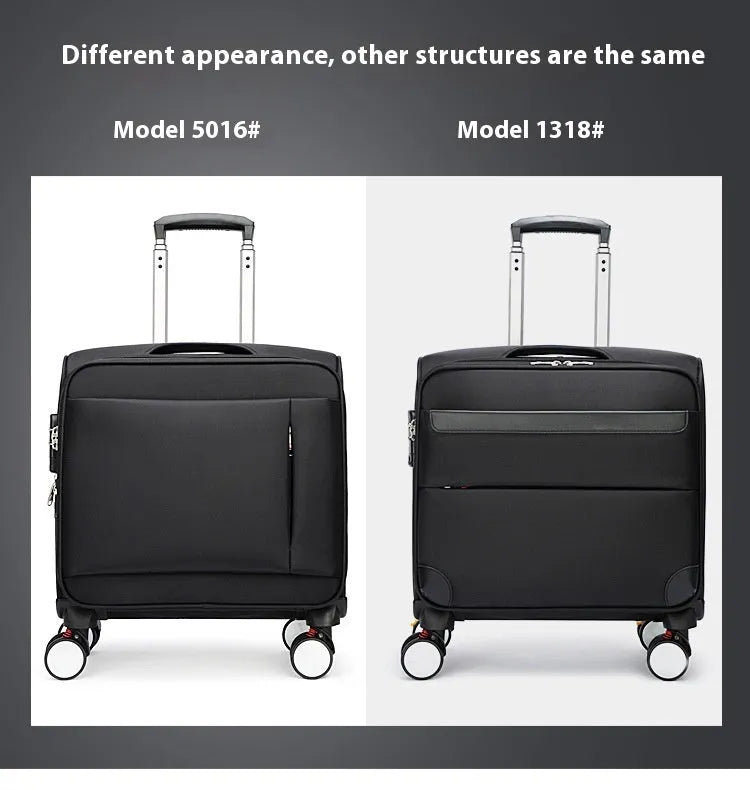 Black 18-inch Oxford cloth business luggage suitcase with universal wheels and retractable handle
