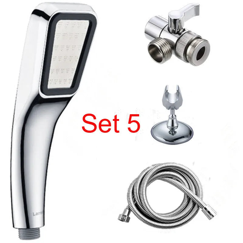 Orange hand-held pressurised shower set with rain shower head function