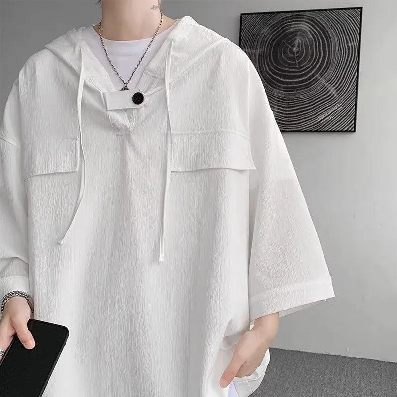 Men's hooded short sleeve T-shirt in polyester fabric for summer wear
