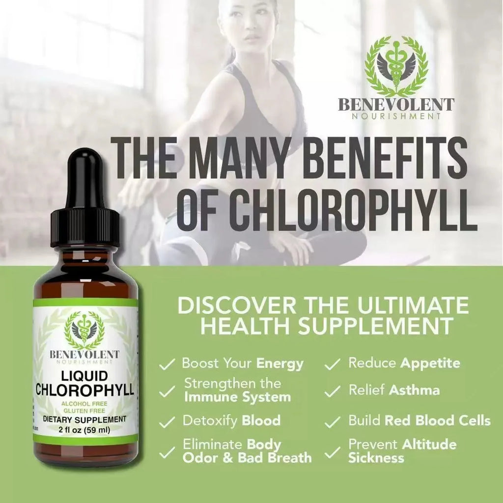 60ml bottle of natural chlorophyll liquid drops for body odour and intestinal care supplement