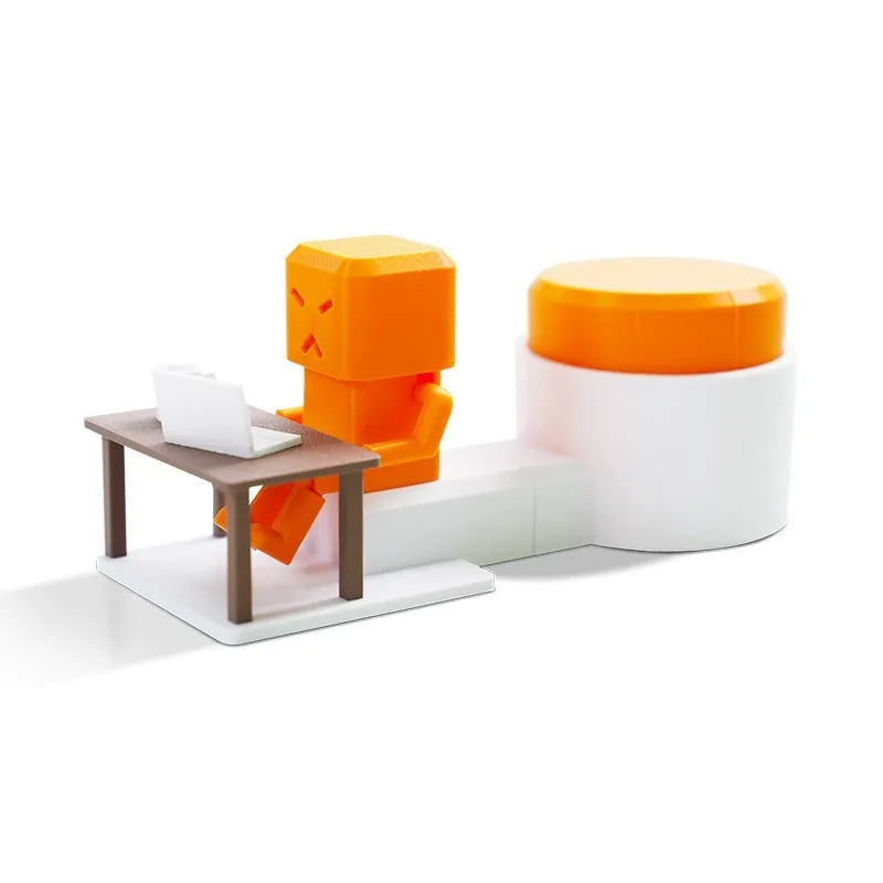 Orange plastic vent decompression toy with table turning mechanism, dimensions 16cm by 6cm by 7cm
