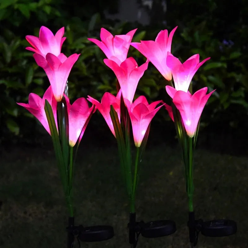 Colour LED solar lawn lamp flower shape IP65 outdoor garden light with solar panel