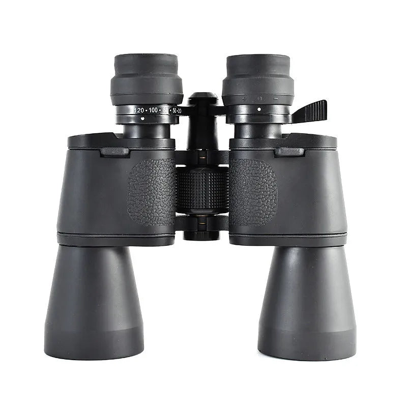 Outdoor binocular telescope with continuous zoom magnification from 20-120x