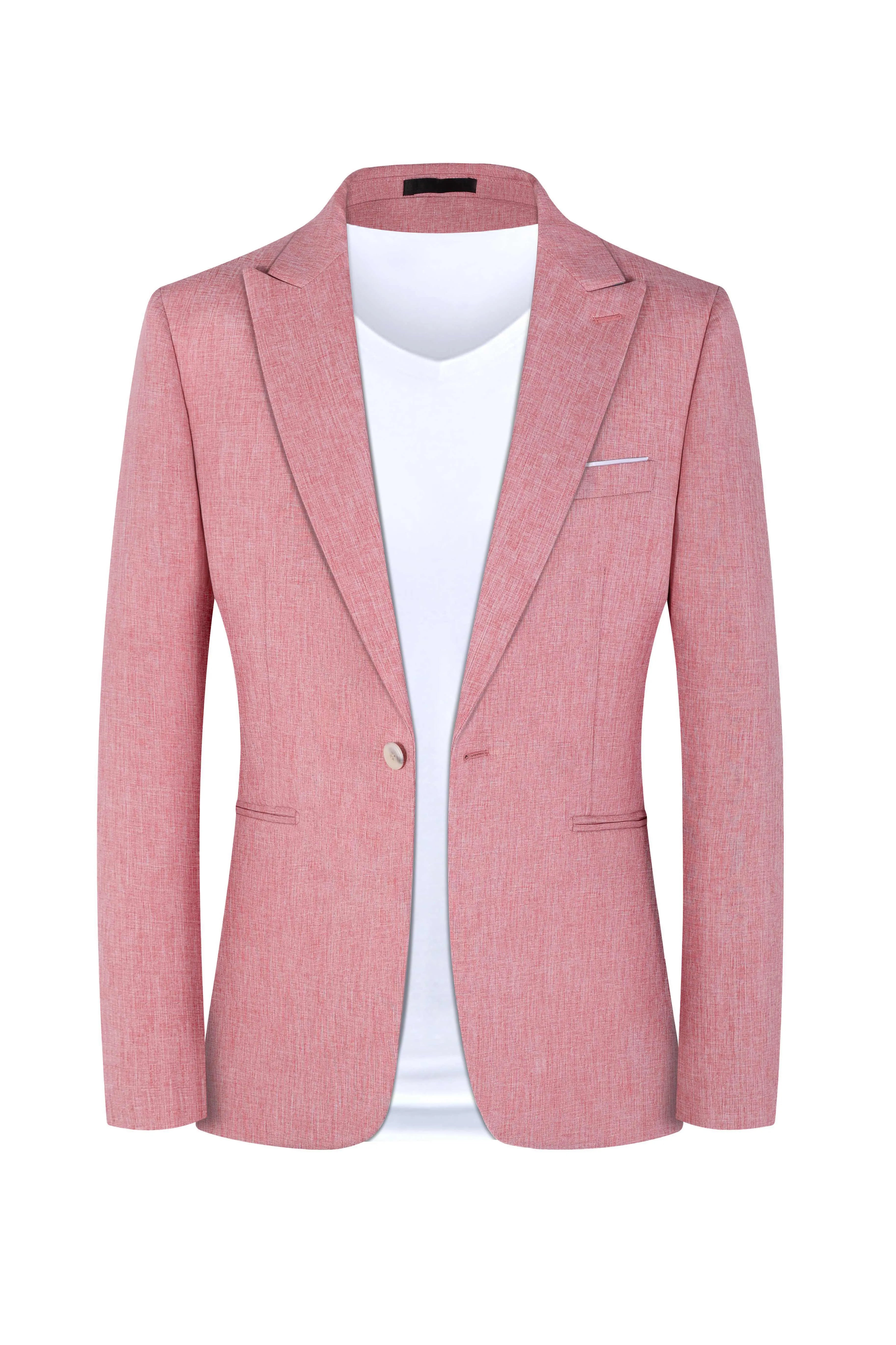 Lightweight men's casual western style blazer jacket in pink or light blue for spring and summer.