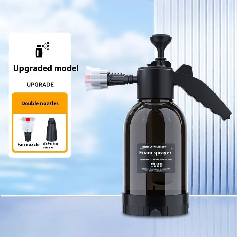 Black 2L hand-held spray sprayer with switch lock and two nozzles for car washing and garden watering